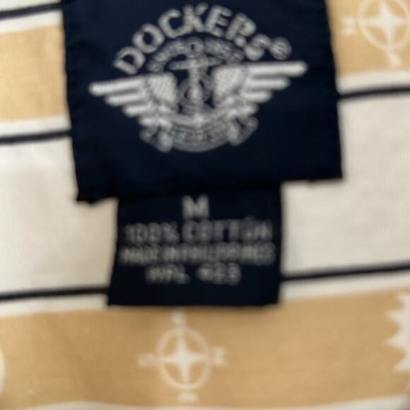 Dockers 100% Cotton Long Sleeve White Camel Navy Stripe Pattern Blouse Size M - Picture 3 of 5